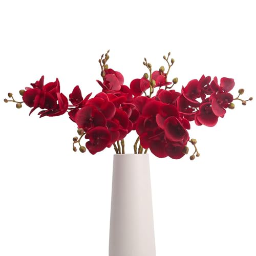 BOMAROLAN Artificial Flowers Faux Butterfly Orchid 4 Pcs Real Touch Double Branch Silk Flowers for Wedding Home Office Party Hotel Yard Decoration Restaurant Patio Festive Furnishing (Spotted Purple)