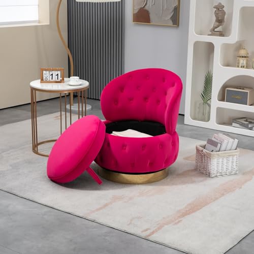 Modern Swivel Chair, Velvet Accent Chair with Storage, Round Sherpa Chair, Upholstered Comfy Armchair with Tufted Back for Nursery, Living Room, Bedroom, Office, Waiting Room, Navy Blue