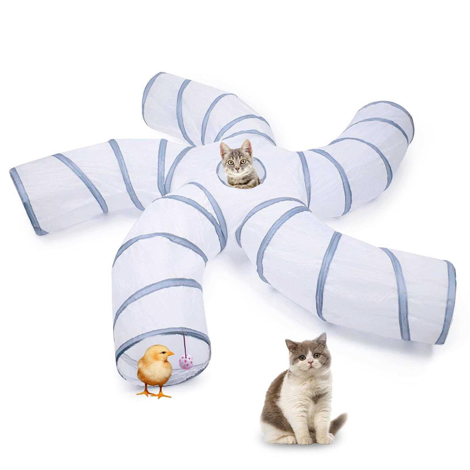 EgETOTA cat Tunnel for Indoor cats Large with Play Ball S-Shape 5 Way collapsible Interactive Peek Hole Pet Tube Toys - Pet Supplies online store