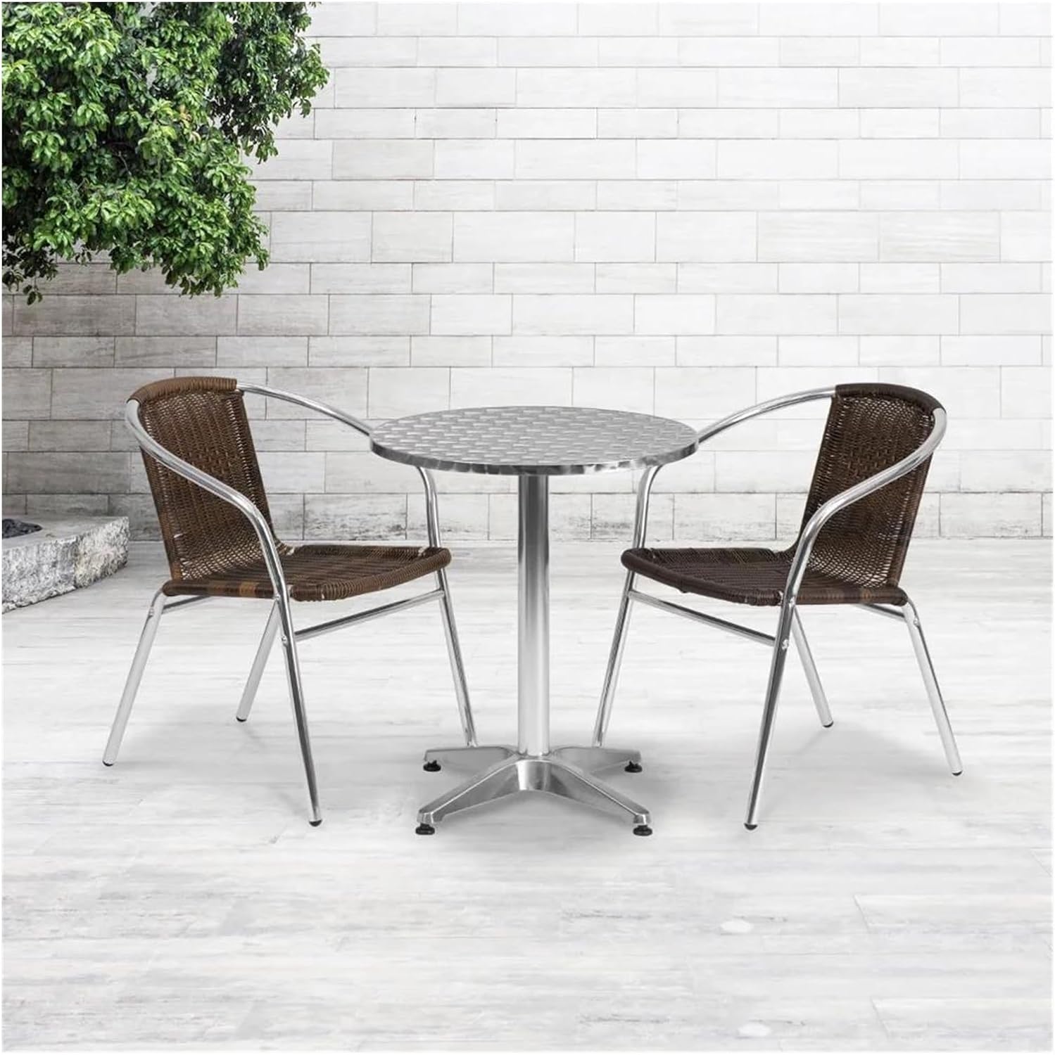Computer Chair, Commercial Aluminum and Dark Brown Rattan Indoor-Outdoor Restaurant Stack Chair