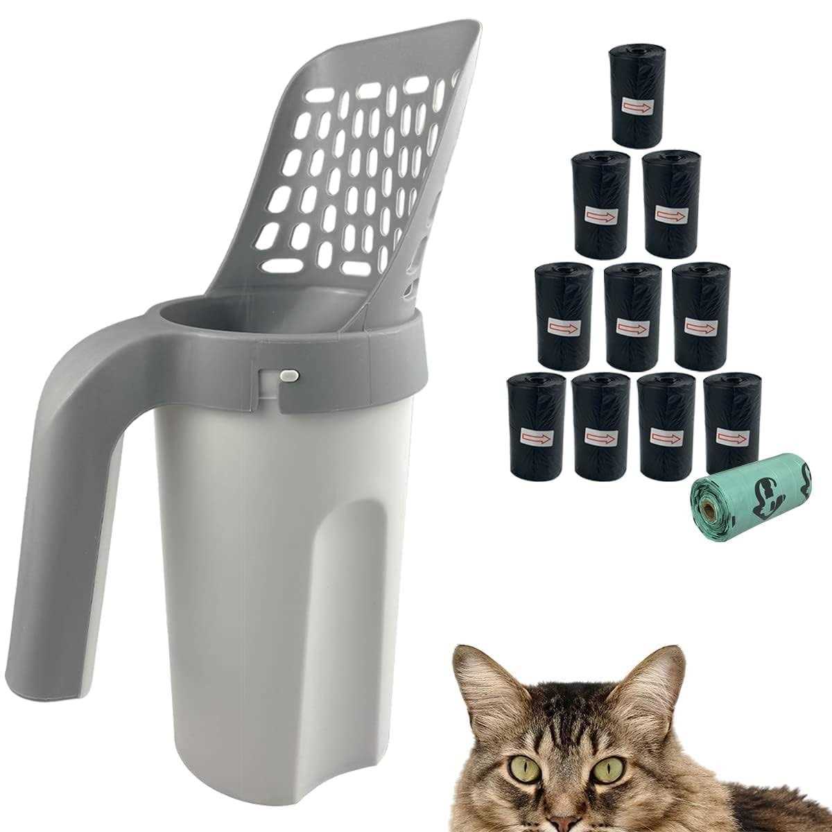 Esamploe Cat Litter Scoop,Cat Litter Scooper with Trash Container,Removable Cat Litter Scoop Holder,Portable Litter Scooper with Holder Provides 215 Garbage - Pet Supplies online store