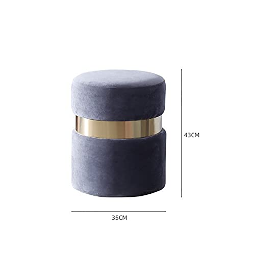 Round Velvet Ottoman, Upholstered Vanity Stool Footrest Footstool Side Table Seat with Metal Band for Makeup Room Living Room Bedroom,A
