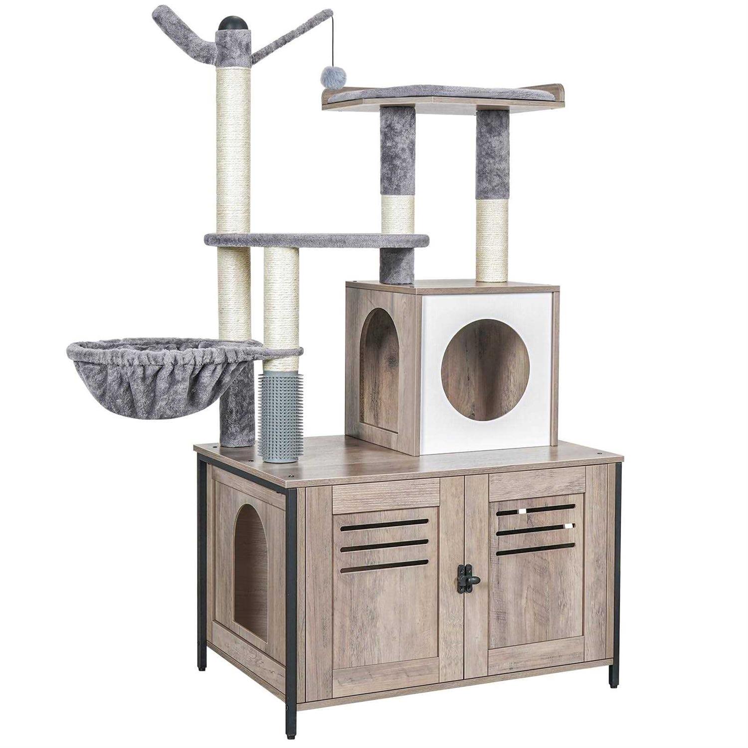 Snughome Cat Litter Box Enclosure with Cat Tree Wooden Hidden Cat Washroom Furniture with Condo - Pet Supplies online store
