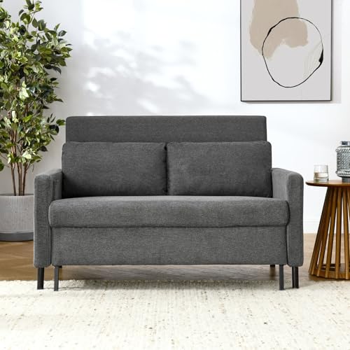 Futon Love seat Bed Convertible Couch 2-in-1 Pull Out Sleeper Beds with Small Pocket, Twin Bed Sleeper for Living Room, Office, Apartment,Workroom and lounges. (Dark Grey, LS)