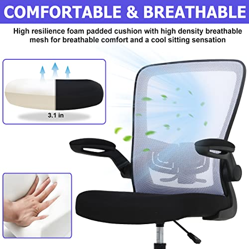 Drafting Chair Tall Office Chair Mesh Mid-Back Executive Computer Chair Ergonomic Standing Desk Chair with Lumbar Support Adjustable Foot Ring and Flip-Up Arms, White