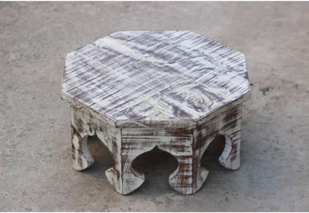 Hand Carved Handmade Wooden Round White Coffee Table | Centre Table | Living Room Furniture | Home Decor | Solid Mango Wood | Indian Furniture | Custom Design