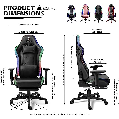 Gaming Chair Massage 7-Point Ergonomic Office Chair with Footrest & Lumbar Support 180° Reclining Adjustable,Video Gaming Chair with LED Lights and Speakers for Adults,Pink