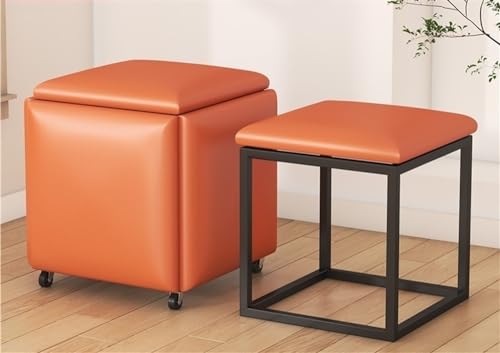 5 in 1 Leather Stackable Cube Ottoman, Ottoman Cube, Square Ottoman, Sofa Chair Stool, Nesting Ottoman Stool, Footstool Dressing Chair for Living Room Bedroom (Color : Yellow, Size : 35x35cm)