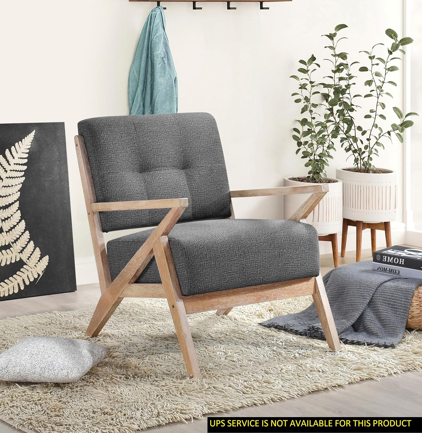 Modern Tufted Back Accent Chair 1pc Dark Gray Upholstery Antique Finish Solid Rubberwood Unique Design Furniture