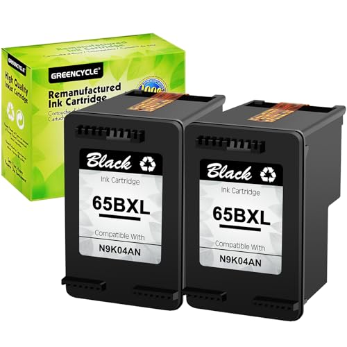 greencycle Remanufactured Ink Cartridge Replacement for HP 65XL 65 XL N9K04AN Compatible for Envy 5055 5058 5052 DeskJet 3755 2622 2655 2624 2652 3720 3722 3723 3730 3732 3752 Printer (Black, 2 Pack)