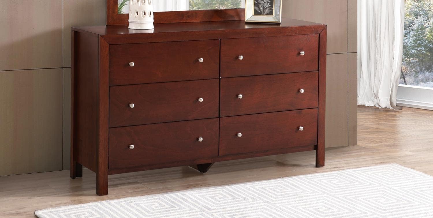 Glory Furniture Burlington 6 Drawer Dresser in Cherry