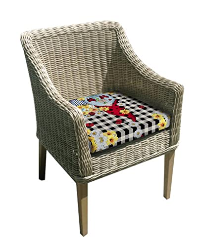 2 Pack Chair Cushion Cover Removable, Ladybug Gnomes Waterproof Seat Cushion Slipcovers, Summer Farmhouse Daisy Black Plaid Outdoor Chair Sofa Cushion Furniture Protector 20