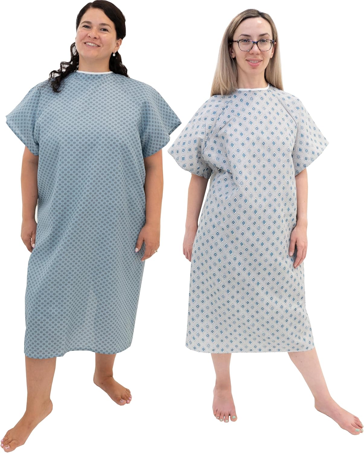 2 Pack - Blue and White Hospital Gown with Back Tie/Hospital Patient Gown with Ties - One Size Fits All