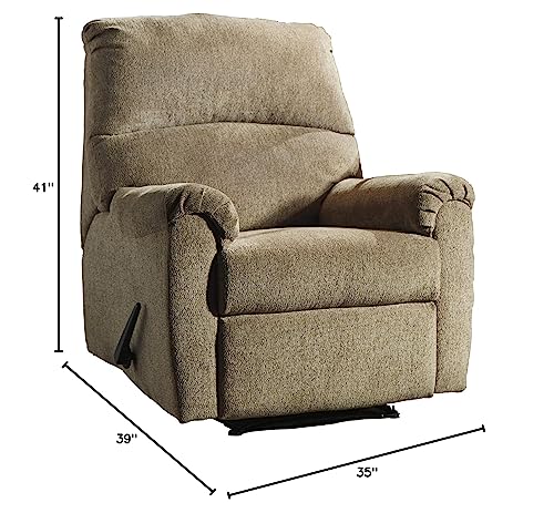 Benjara Fabric Upholstered Zero Wall Recliner with Pillow Top Armrests, Beige