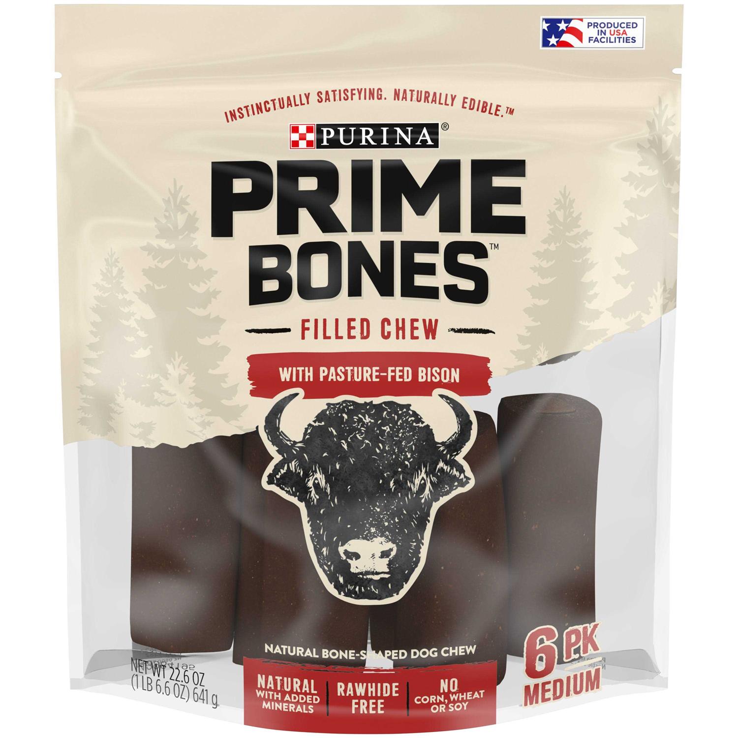 Purina Prime Bones Natural Dog Treats Filled Chew With Pasture-Fed Bison - Pet Supplies online store