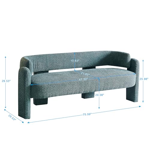 CALABASH Modern Small 3 Seater Curved Sofa, Upholstered Boucle Sherpa Accent Sofa, Comfy Oversized Loveseat Couch for Living Room Apartment Office Reception, 75.6