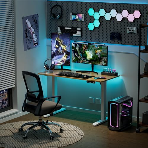 Electric Standing Desk, 48 x 24 Inch Adjustable Height Desk with Whole-Piece Desktop, Black Sit Stand Up Desk, Home Office Desk with 4 Memory Presets (Brown Top)