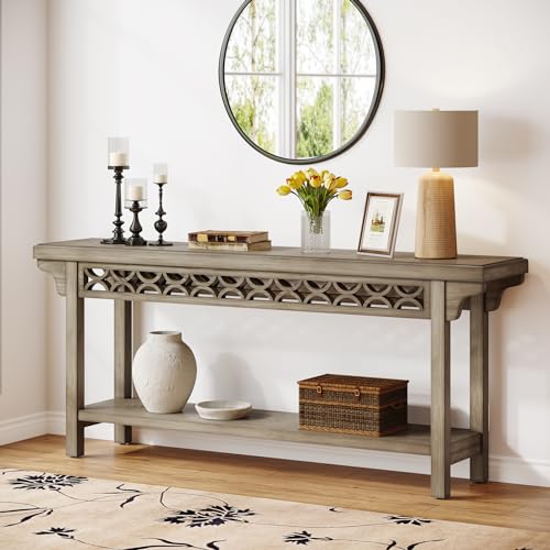 70.8-Inch Solid Wood Long Console Table, Farmhouse Narrow Entryway Table with Storage, Rustic Sofa Table for Living Room Entryway Hallway