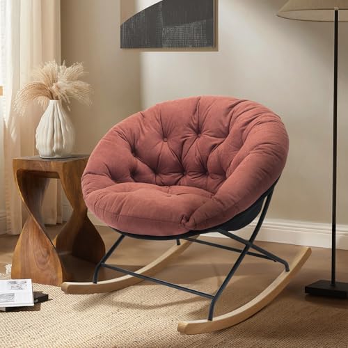 COLAMY Rocking Chair Nursery, Upholstered Glider Rocker Accent Chair Saucer Armchair with Comfy Cushions, Wood Base and Metal Legs for Living Room, Bedroom, Office, Cream