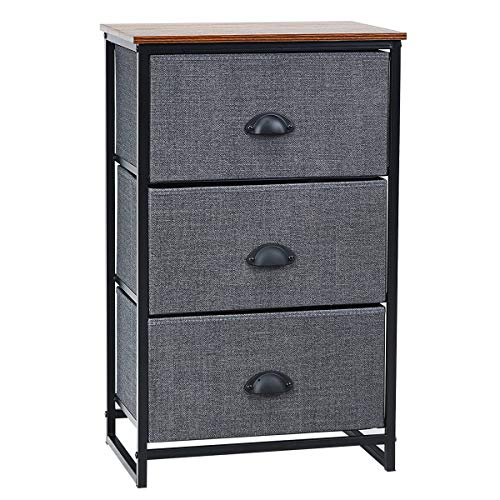 Giantex Nightstand W/Fabric Drawers, Sturdy Steel Frame and Wood Top Organizer Unit for Bedroom, Living Room, Entryway,Closets End Table (20.5’’(H), White)