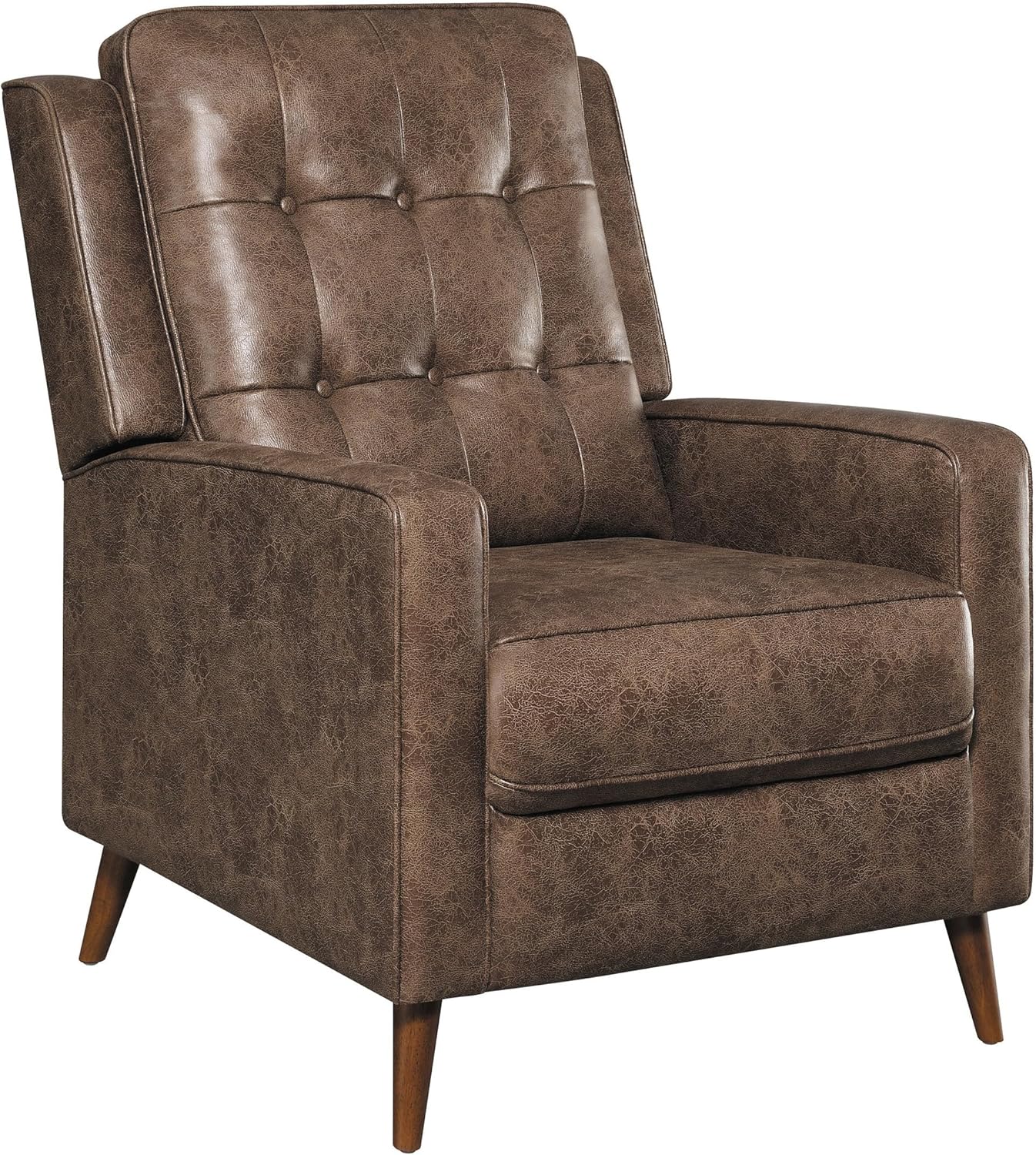 Benjara BM295080 31 in. Push Back Faux Leather Recliner with Tufted & Tapered Legs Brown