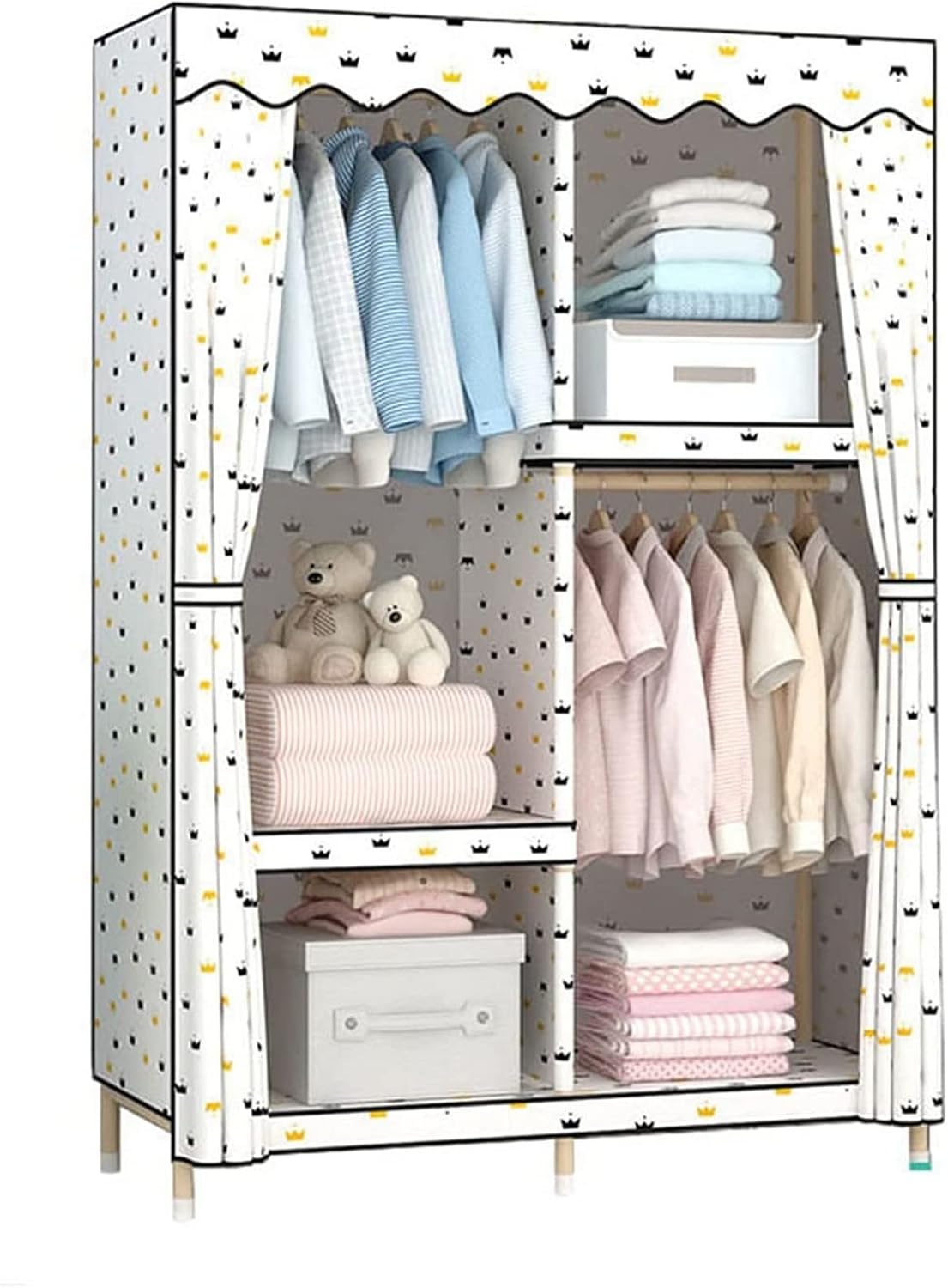 Portable Wardrobe Cloth Wardrobe Simple Wardrobe,Multifunction Creativity Wardrobe Solid Wood Stable Wardrobe Rail White Girl,168 * 150 * 45cm Portable Cloth Hanger