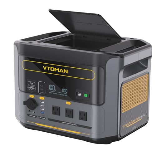 VTOMAN FlashSpeed 1000 Portable Power Station with 110W Solar Panel, UPS LiFePO4 Battery Solar Generator 1000W(Peak 2000W), 14 Output-Ports for Vehicle Emergency, Road Trip, Camping, Emergency