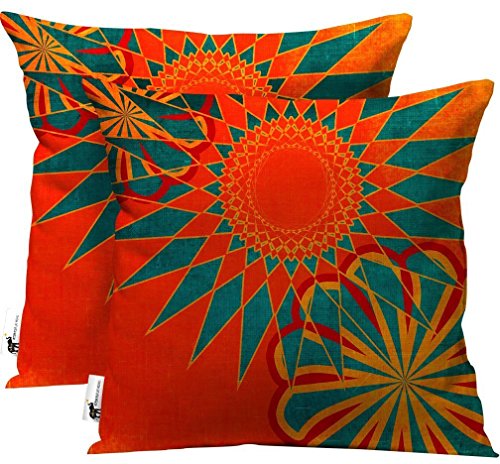 West Indies Handmade Boho Outdoor Throw Pillows - Set of 2 - Orange Indoor/Outdoor Moroccan Pillows (16