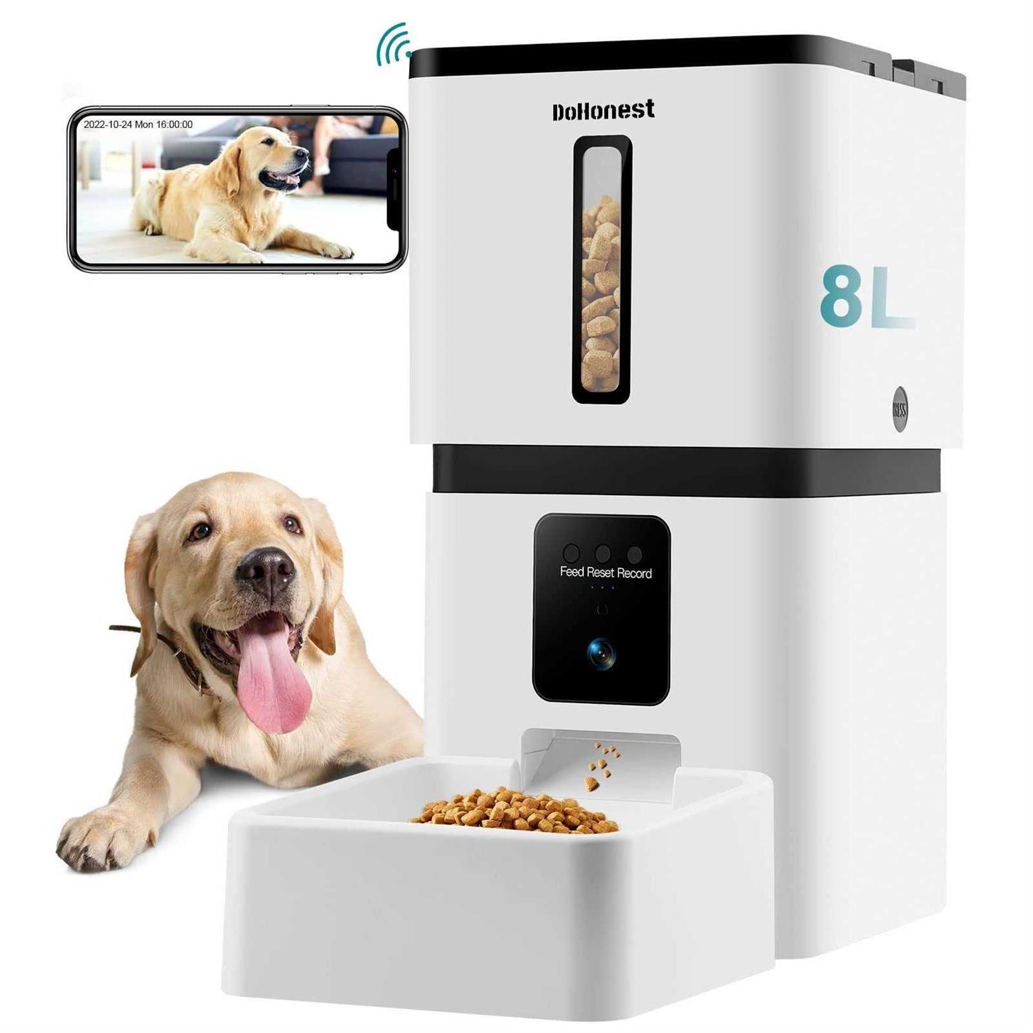 DoHonest Automatic Dog Feeder with Camera 5G WiFi Easy Setup 8L Motion Detection Smart Cat Food Dispenser 1080P HD Video Recording 2-Way Audio - Pet Supplies online store