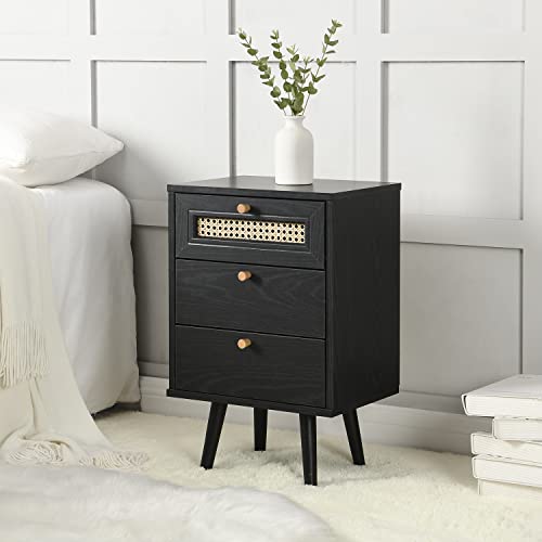 Anya Woven Rattan 3-Drawer Bedside Table (Natural)
