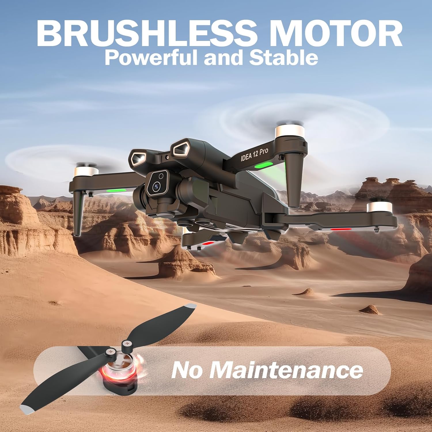 12PRO Drones with Camera Brushless Motor Drone for Adults and Beginner 5G WIFI FPV RC Foldable Quadcopter 135° Adjustable Motorized Camera 1080P HD Maintain altitude APP Control 2 Batteries 30 Minutes