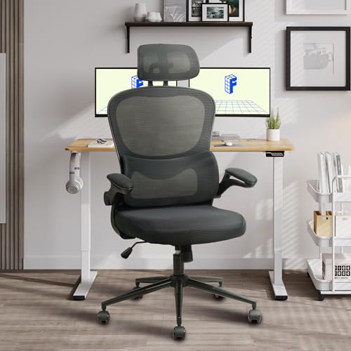 FLEXISPOT OC4 Pro Office Chair,Big and Tall Mesh Computer Desk Chair,Swivel Chair with Adjustable Lumbar Support,Headrest,Armrests and 360°Rotation for Home Office,Playing Guitar,Video Game,Black
