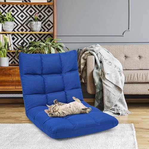 ERGOMASTER Floor Chair with Back Support,Adjustable Folding Floor Gaming Chair 14-Position Cushioned Lazy Sofa Chair for TV, Reading, Meditating Chair,Gaming Floor Chairs for Adults(Navy Blue)