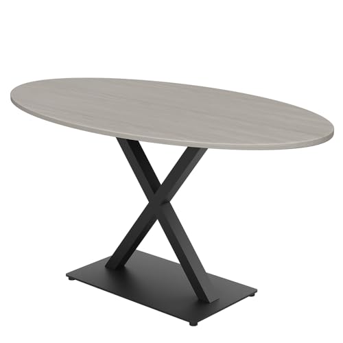 4 Person Oval Conference Table with Metal X Base | Slim Meeting Room Table | Harmony Series | 34X70 | White