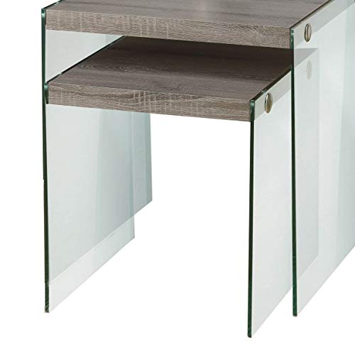 Monarch Specialties ,Nesting Table, Tempered Glass, Dark Taupe