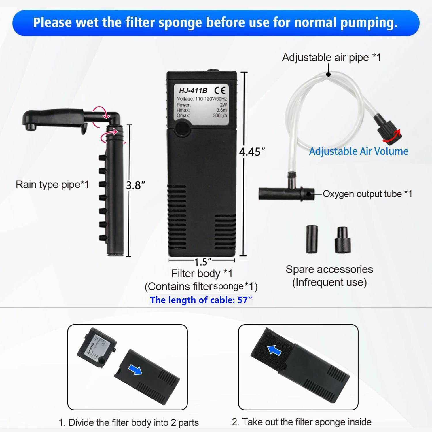 TARARIUM Quiet Betta Fish Filter Aquarium Internal Filter for 2-15 Gallon Fish Turtle Tank Biochemical Small 79 GPH Rain Shower Design 3 in 1 Oxygen - Pet Supplies online store