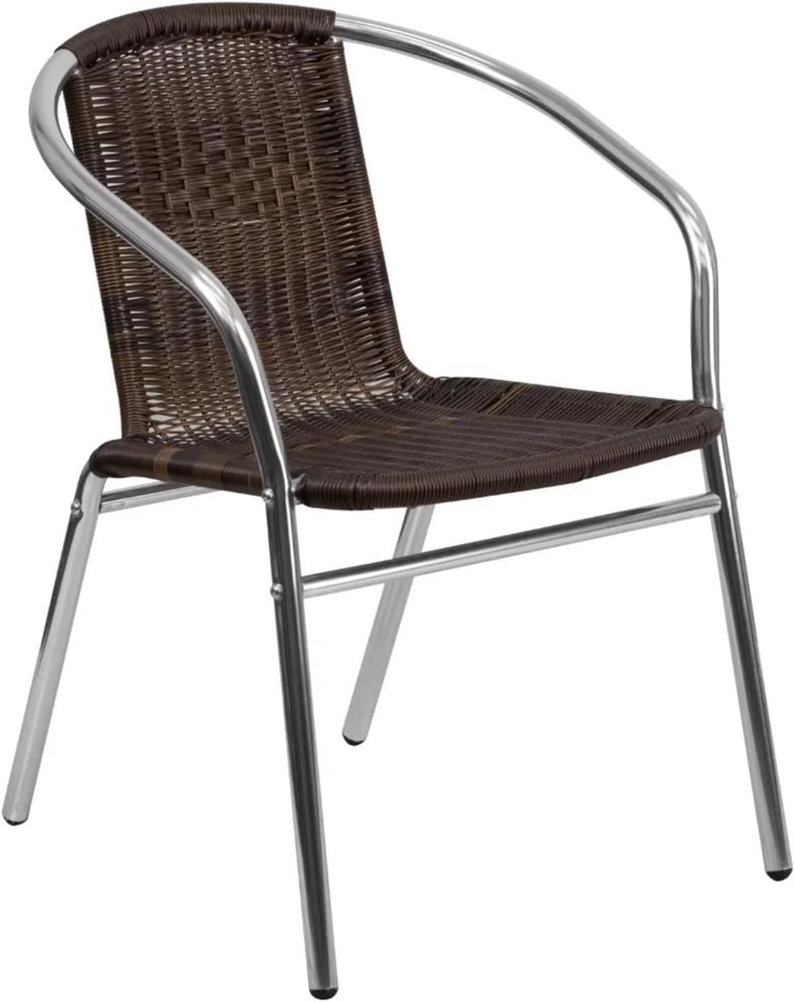 Computer Chair, Commercial Aluminum and Dark Brown Rattan Indoor-Outdoor Restaurant Stack Chair