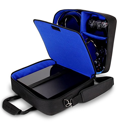 USA GEAR PS4 Travel Case - PS4 Case Compatible with Playstation 4 Slim, PS4 Pro and PS3 - PS4 Carrying Case with Customizable Interior for PS4 Games, Controller, Headset and Gaming Accessories (Black)
