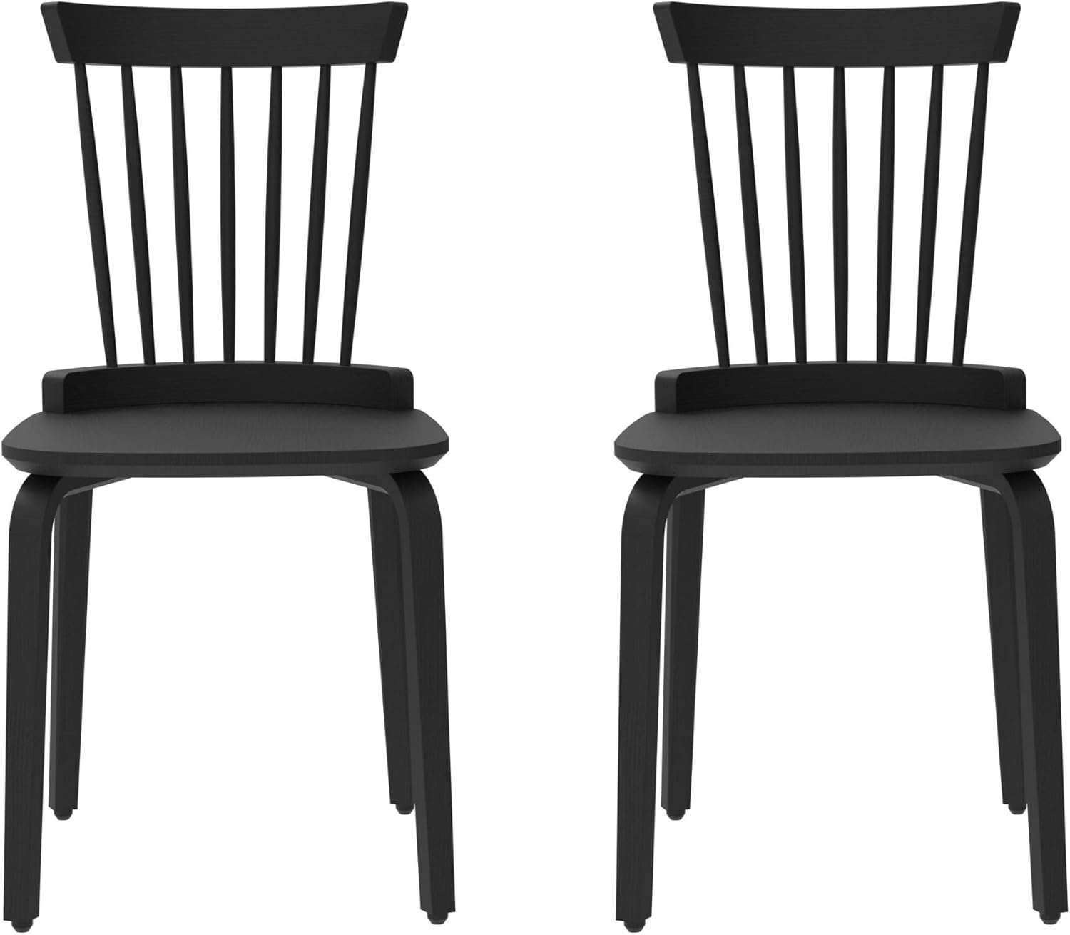 VOXIV Set of 2 Solid Wood Slat Back Windsor Chair, Dining Chairs with Spindle Back Solid Wood for Dining Room Black