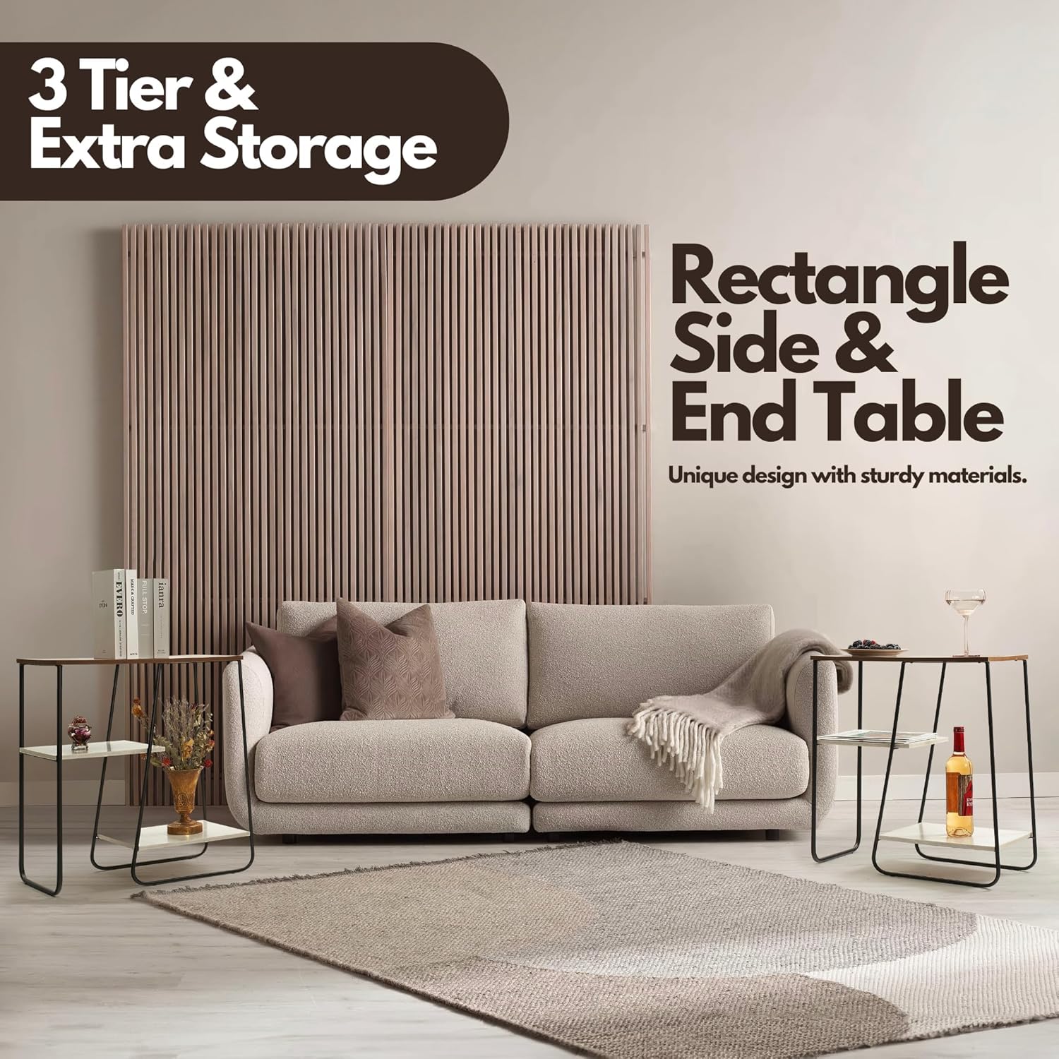 Accent Tables Living Room Side Table Bedroom End Table Wood Side Table for Office Accent Side Table Rectangle End Table Small Accent Table for Bedroom Night Stand Side Table Modern End Tables 3 Tier