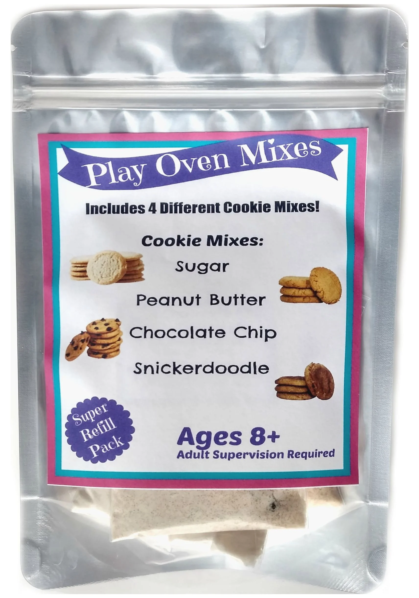 Children's Easy to Bake Oven Mixes Play Toy Real 4 Cookie Super Pack Refill Kit Sugar Peanut Butter Chocolate Chip Snickerdoodle Ultimate Set Cooking Baking Supplies Net Wt 4.8 oz