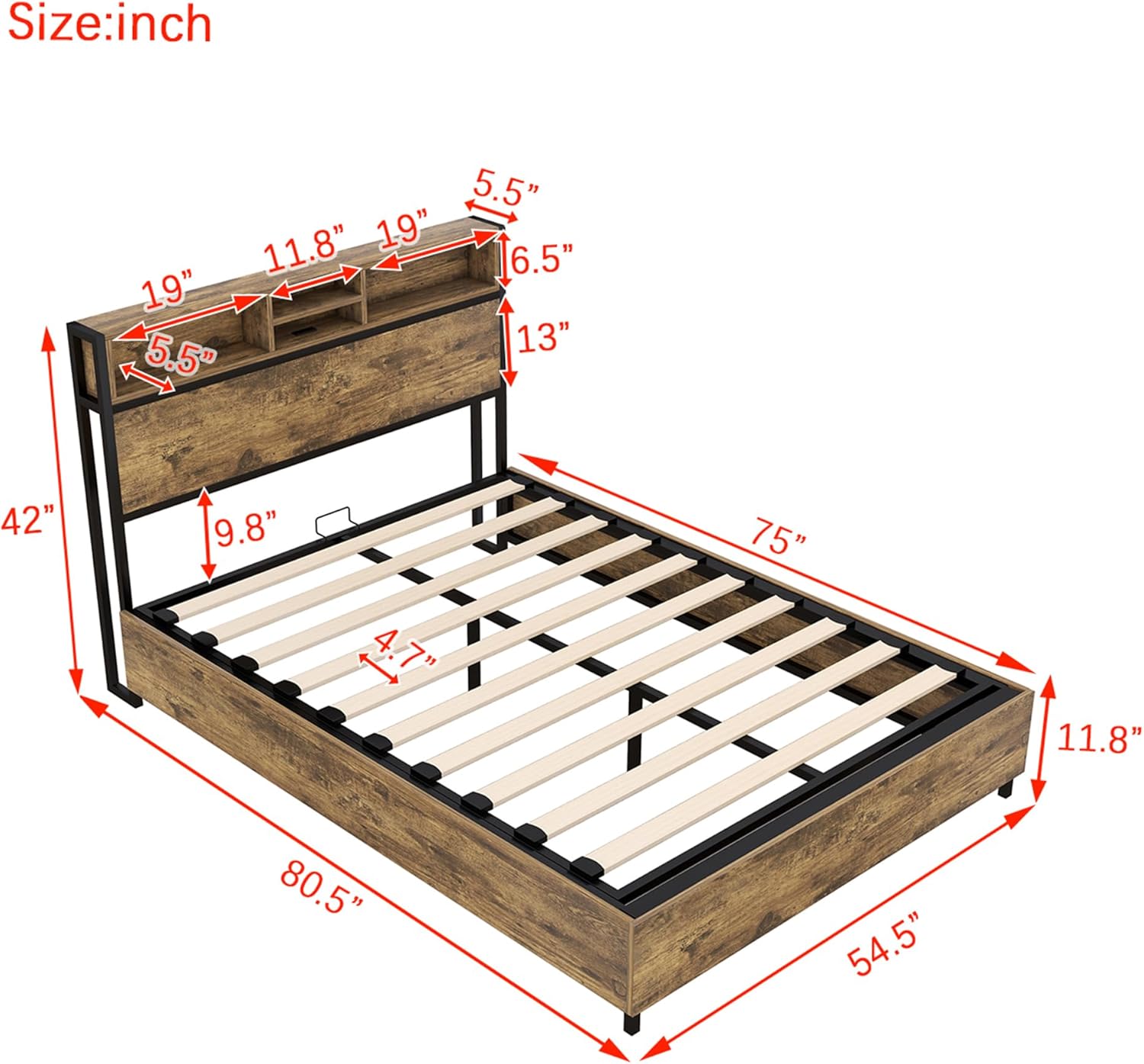 Full Size Metal Platform Bed with Underneath Storage, LED and USB Ports, LED Headboard Platform Bed for Bedroom, Guestroom, Full, Space-Saving, Black