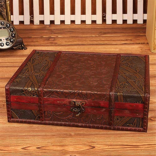 Vintage Decorative Suitcases Vintage Jewelry Boxes Retro Storage Decoration Box Wooden Treasure Chest Keepsake Boxes Storage Trunk (B As picture)