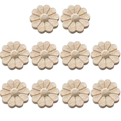 10-Packs Wood Carved Onlays Appliques Unpainted Wood Rosettes Fancy Carving Furniture Decals for Door Wall Fireplace Mirror Stairs Cabinet Dresser Cupboard Bed Wardrobe DIY Decor 6cm/2.36