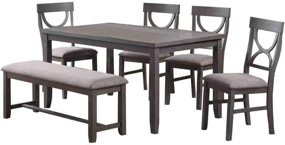 6-Piece Dining Table Set with 4 Soft Chairs and 1 Bench, Solid Wood Tabletop Kitchen and Dining Room Furniture
