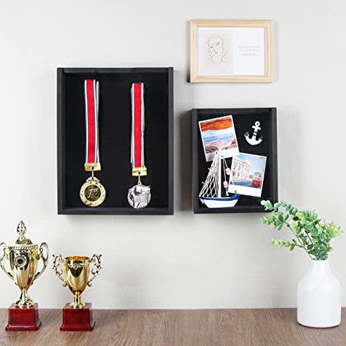 J JACKCUBE DESIGN Set of 2 Rustic Black Wood Shadow Box 10 x 8, Memory Display Storage Case for Keepsakes, Pictures, Cards, Tickets for Tabletop, Wall Mount Frame- MK740-1BB