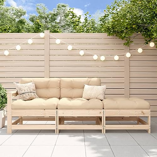 3 Piece Patio Lounge Set with Cushions Solid Wood,Rustic Wooden Garden Lounge Set for Cozy Outdoor Relaxation