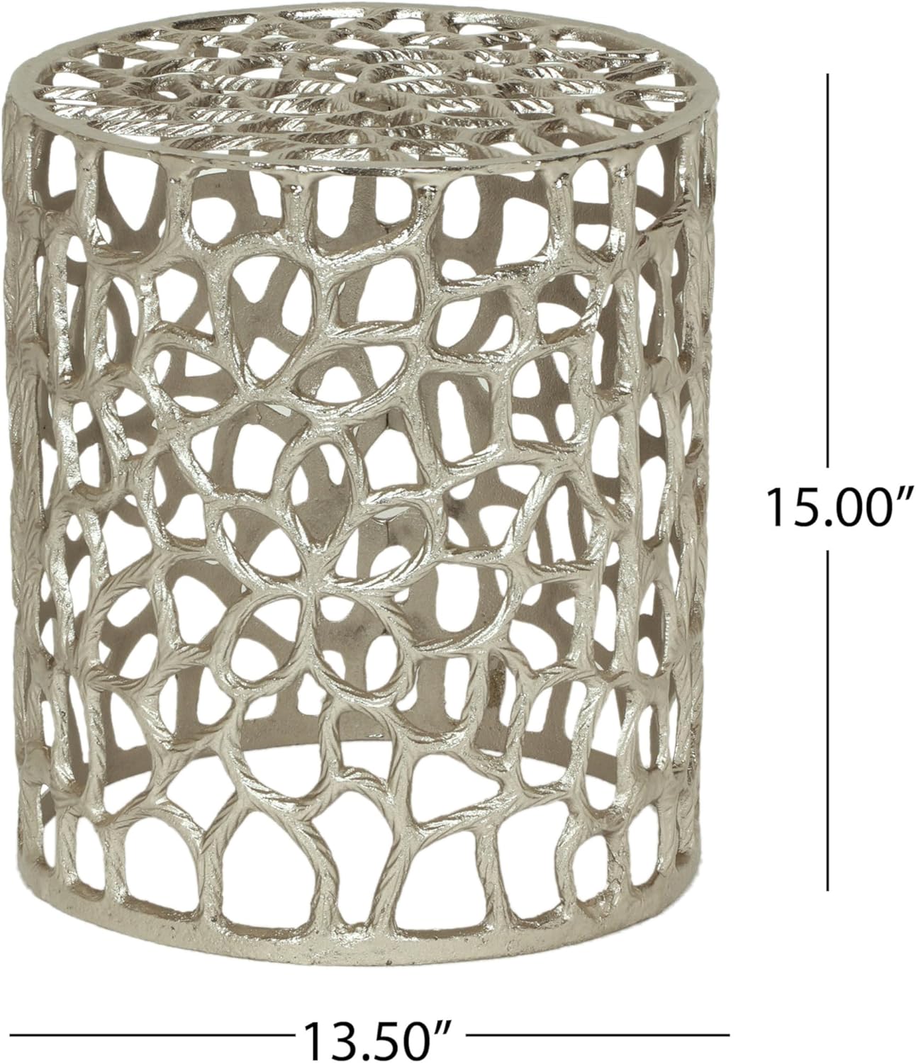 Dolonm Modern Cylindrical Accent End Tables with Unique Abstract Mesh Design, Nickel Finish, Lightweight Aluminum Frame, No Assembly Required