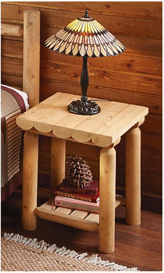 CASTLECREEK Cedar Log Side Table Nightstand, Rustic Natural Unfinished Wood End Tables for Bedroom, Living Room Couch, Cabin