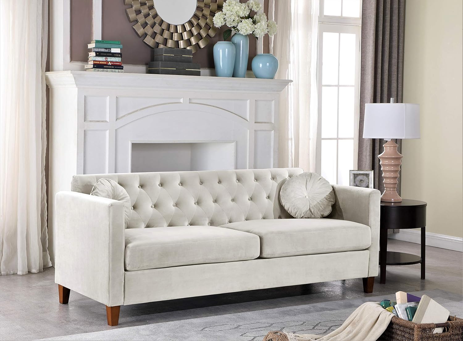 US Pride Furniture Soft Elegant High Density Foam 79.5'' Wide Beige Velvet Living Room 2 Seater Removable Cushion & Solid Wood Legs (S5536-5541) Sofas